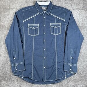 BKE Shirt Men's XL Blue Standard Fit Pearl Snap Long Sleeve Western Cowboy